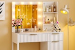 white vanity and mirror