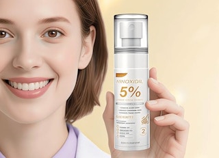 a person holding a bottle of hair serum 