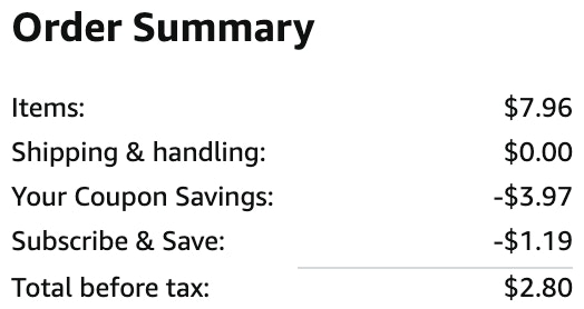 an amazon order summary ending in $2.80