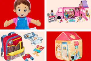 Ms. Rachel Plush, Paw Patrol Kit, Barbie Playset, Bluey Pop Up Tent