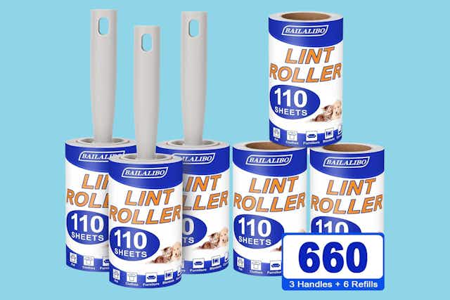 Lint Rollers: Get 3 Rollers and 6 Refills for $6.99 on Amazon card image