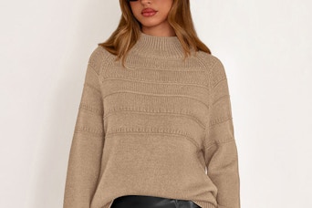 woman wearing khaki sweater