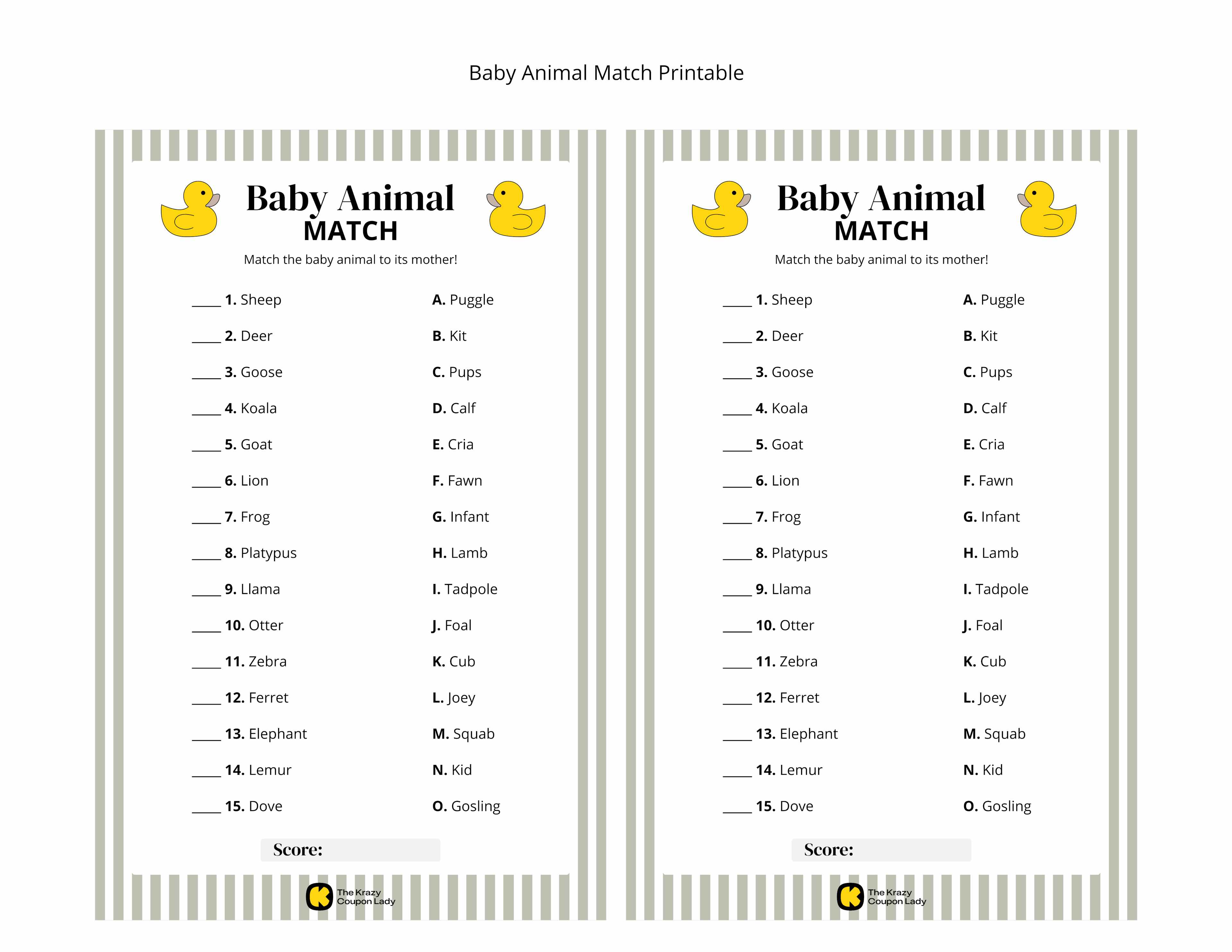 Baby Animal Match printable game