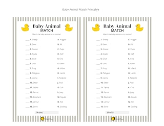 Baby Animal Match printable game