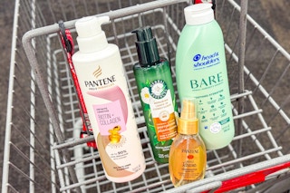 head and shoulders, pantene, herbal essences in a shopping cart