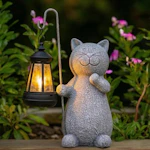Solar Cat Garden Statue