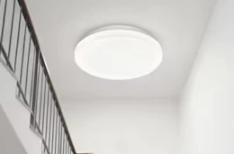a ceiling light over stairs