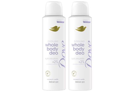 2 Dove Whole Body Dry Spray Deodorants