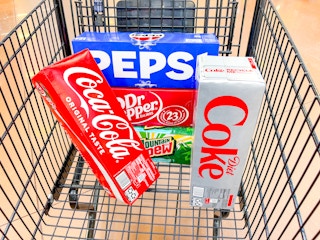 pepsi coca cola soda 12 packs in shopping cart