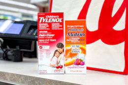 walgreens tylenol and motrin sitting on store counter sponsored
