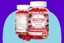 Lunakai USA Made Biotin Gummies on a blue background.