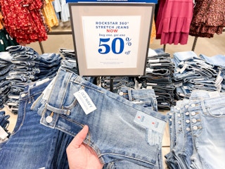jeans on display in store