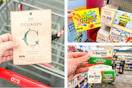 collage image of rael sheet mask, gushers fruit snacks, and bactine ointment