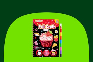 A Foil Craft kid's art kit themed Yummy Food. A spiral book and a multi-color marker are included. They are sparkly.
