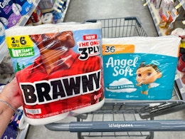 brawny and angel soft paper products in walgreens cart