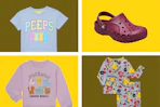 Peeps shirt, Pokemon sweatshirt and pajamas, Crocs clogs