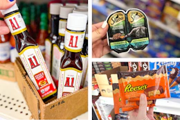 dollar tree a.1. sauce, good humor, sheba 3-photo collage