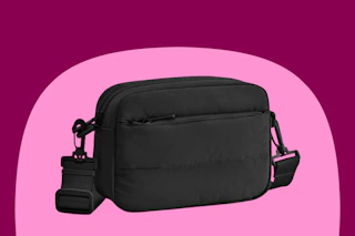 black mini puffy crossbody bag with detachable wide strap