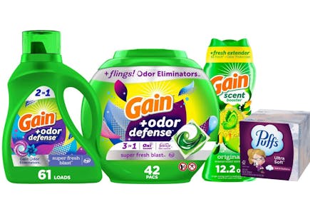 3 Gain Products + 1 Puffs Tissue Box