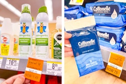 collage with babyganics insect repellant and cottonelle wipes