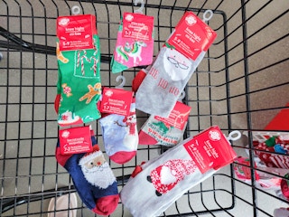 christmas socks in a cart