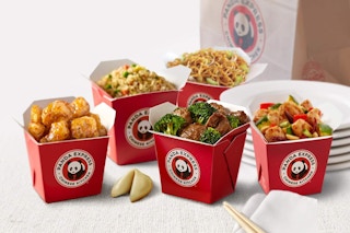Panda express food packaged in 5 to-go boxes