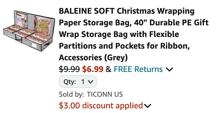 Wrapping paper storage bag Amazon receipt