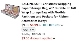 Wrapping paper storage bag Amazon receipt