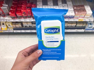 hand holding cetaphil gentle skin cleansing cloths at target