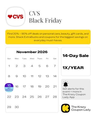 Calendar graphic of cvs black friday predicted for nov 16 2026
