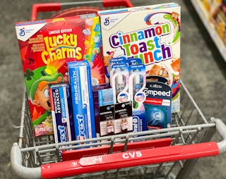 general mills, oral-b, crest, compeed, and covergirl haul in cvs shopping cart