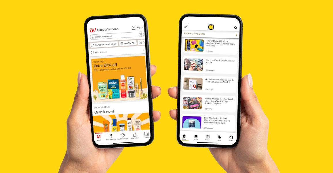 phones showing KCL app and Walgreens app