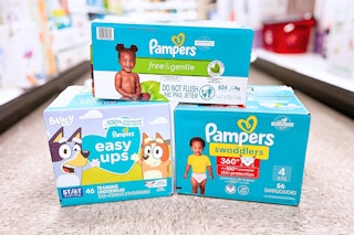 pampers diapers and wipes sitting on top of furniture at target