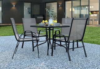 A black patio dining set