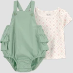 Baby Floral Ruffle Overalls Set