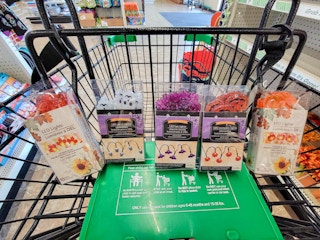 5 packs of led string lights in a cart, including pumpkins, leaves, skulls, and bats