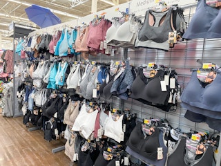 area shot of sports bras at walmart