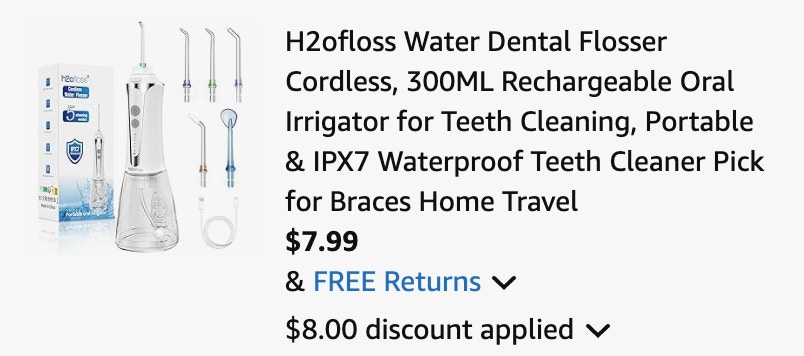 Water Dental flosser Amazon receipt