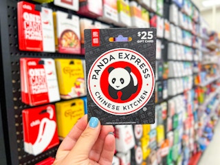 hand holding up a $25 panda express gift card
