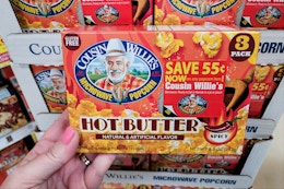 Free Cousin Willie's Hot Butter Popcorn 3-Pack at Kroger card image