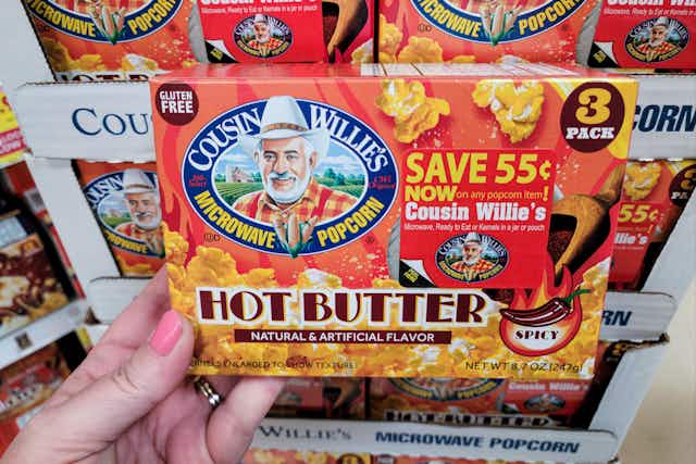 Free Cousin Willie's Hot Butter Popcorn With Kroger Digital Coupon card image