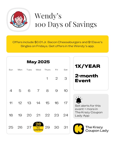 Wendy's 100 Days of Savings 2025 dates
