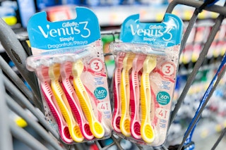 two packages of venus disposable razors in a shopping cart