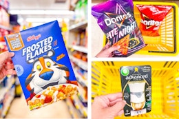 dollar general frosted flakes, doritos, air wick on 3-photo collage