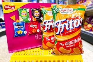 fritos and frito lay chips box on shopping basket