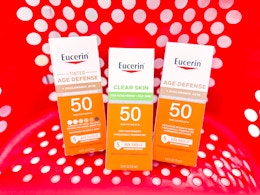 Eucerin Tinted Age Defense, Clear Skin, and Age Defense sun protection