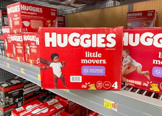 huggies little movers size 4 diapers on walmart shelf