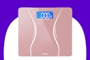 Stock image of a pink digital bathroom scale