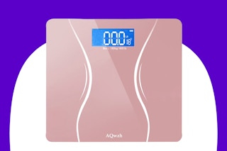 Stock image of a pink digital bathroom scale