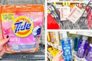 collage image of tide pods, safeguard hand soap, and thayers acne patches